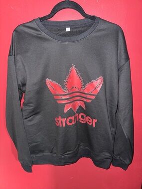 Black Sweatshirt with Red "Stranger" Graphic Stranger Things Demigorgon